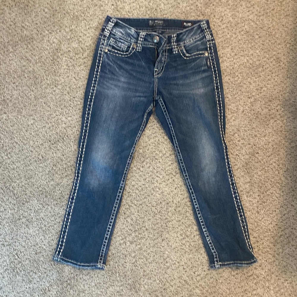 Silver crop denim jeans